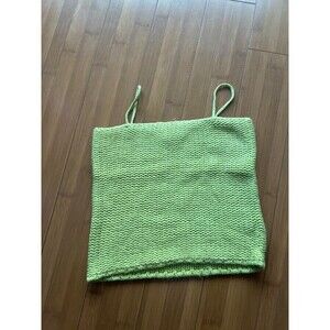 Bonnie and Bill Vintage Lime Green Knit Crochet Mini Crop Top Tank Medium